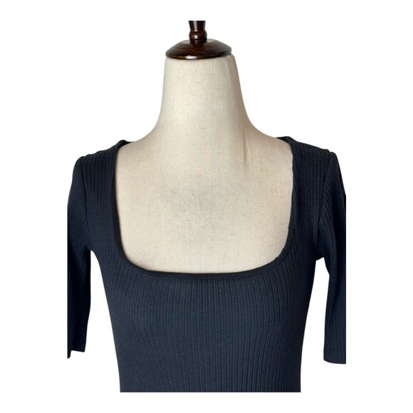 Good American Bodysuit Women Small Black Ribbed Knit Square Neck Thong Gothic‎ - Picture 5 of 12